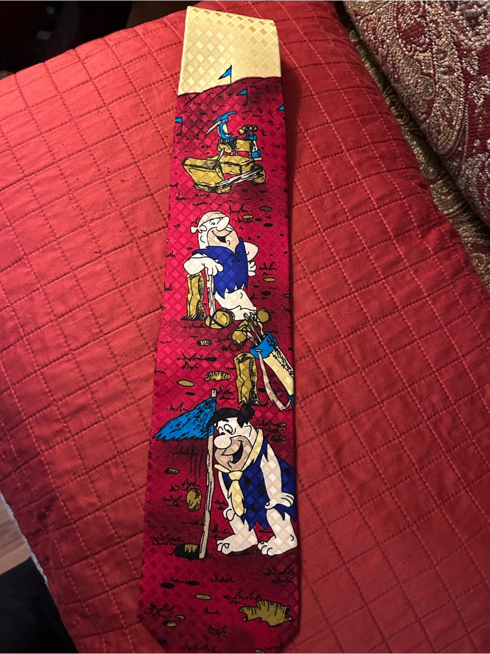 Vintage Golf tie Fred Flintstone& Barney Rubble! Cartoon Golf Print Men's Tie
